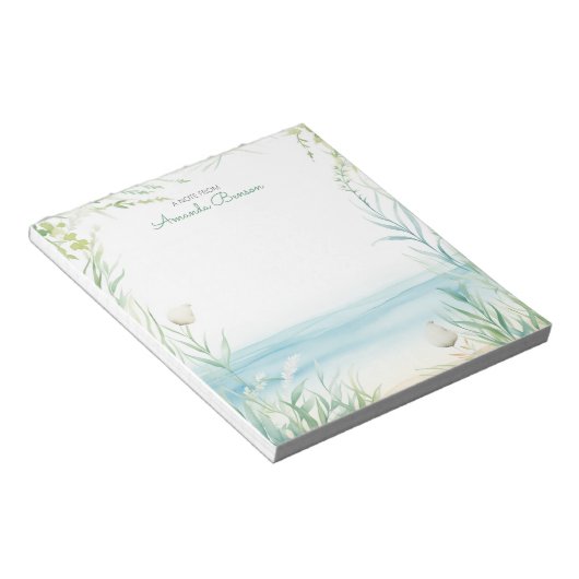 Waterverf Strand Groene Tropische bladeren Natuur Notitieblok (Schuin)