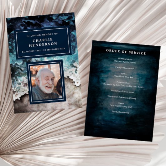 Waterverf strand in liefdevolle herinnering begraf programmakaart