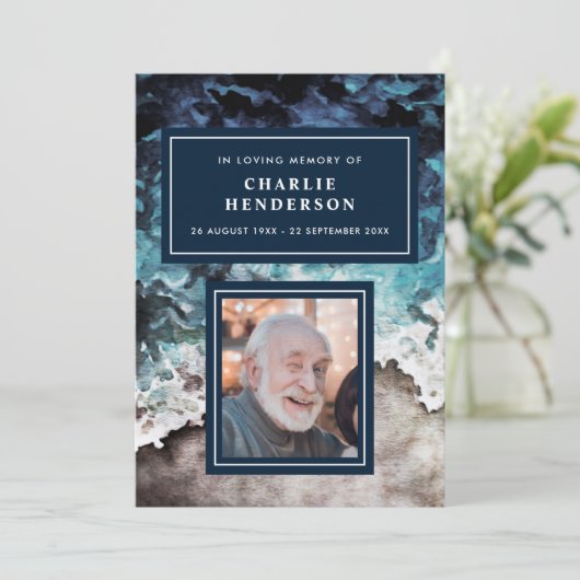 Waterverf strand in liefdevolle herinnering begraf programmakaart (Staand voorkant)