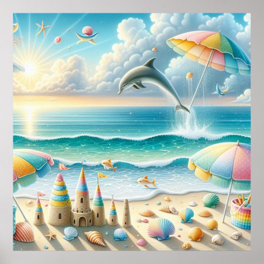 Waterverf Strand Kinderkamer Poster (Voorkant)
