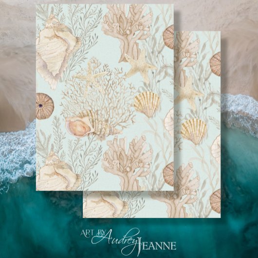 Waterverf Strand Koraal Zeester Zee Shell Aqua Tissuepapier
