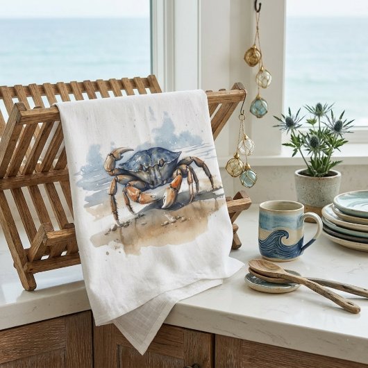 Waterverf Strand Krab Theedoek