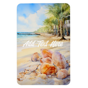 Waterverf strand met zeeschelpen magneet