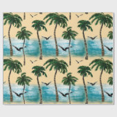 Waterverf strand naadloze textuur. Palmen, schedel Cadeaupapier (Vlak)