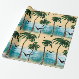 Waterverf strand naadloze textuur. Palmen, schedel Cadeaupapier