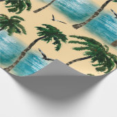 Waterverf strand naadloze textuur. Palmen, schedel Cadeaupapier (Hoek)