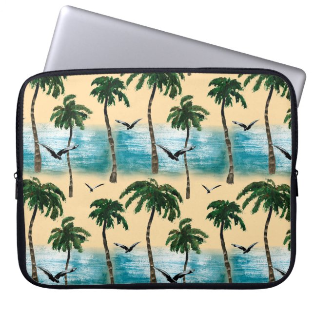Waterverf strand naadloze textuur. Palmen, schedel Laptop Sleeve (Voorkant)