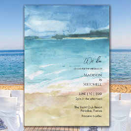 Waterverf Strand Oceaan Bestemming Trouwdag Kaart