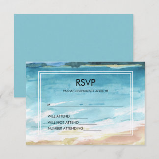 Waterverf Strand Oceaan Bestemming Trouwen RSVP Kaartje
