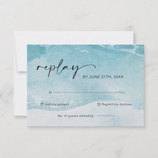 Waterverf Strand Oceaan Bruiloft RSVP Kaart (Voorkant)