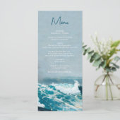 Waterverf Strand Oceaan Golven Monogram Bruiloft Menu (Staand voorkant)