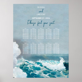 Waterverf Strand Oceaan Golven Trouw Stoelenkaart Poster