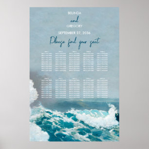 Waterverf Strand Oceaan Golven Trouw Zittijd Chart Poster