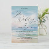 Waterverf strand oceaan kust bruiloft kaart (Staand voorkant)