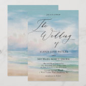 Waterverf strand oceaan kust bruiloft kaart (Voorkant / Achterkant)