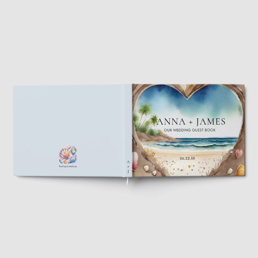 Waterverf Strand Oceaan Zomer Bestemming Bruiloft Gastenboek (Volledig)