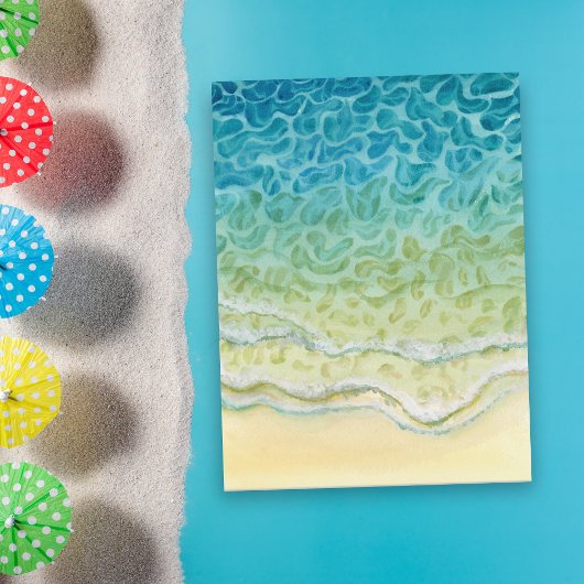 Waterverf Strand Oceaanscène Briefkaart