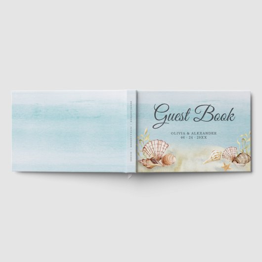 Waterverf strand Ocean Shells Wedding Gastenboek (Volledig)