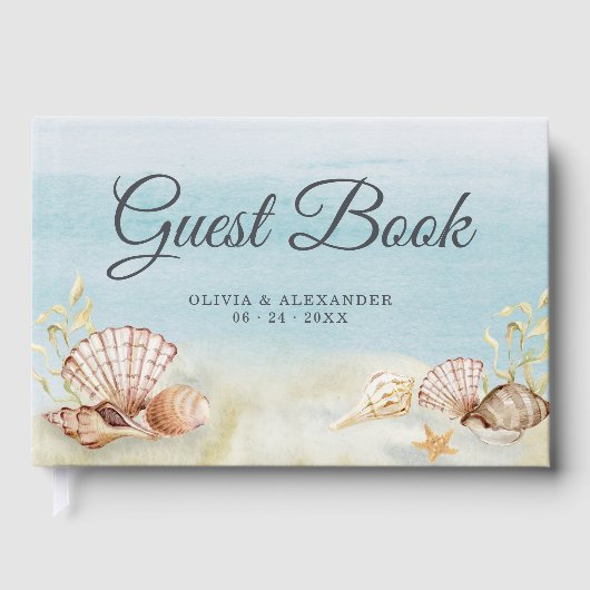 Waterverf strand Ocean Shells Wedding Gastenboek (Voorkant)