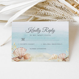 Waterverf strand Ocean Shells Wedding RSVP Kaartje