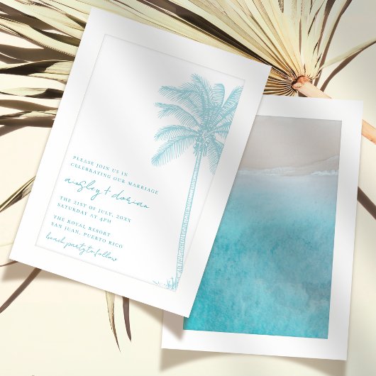 Waterverf strand op het strand Palm Tree Wedding Kaart