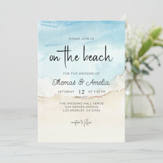 Waterverf strand op het strand zomer bruiloft kaart (Staand voorkant)