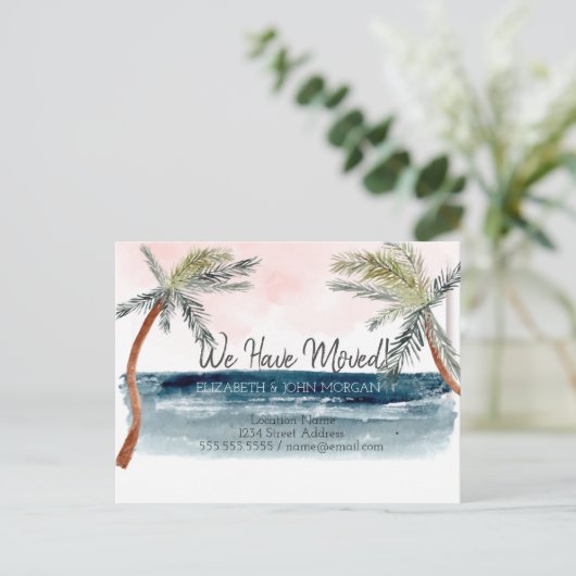 Waterverf-strand-palm verplaatsen aankondigingskaart (Staand voorkant)