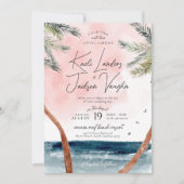 Waterverf Strand Palmbomen Kust Chic Wedding Kaart (Voorkant)