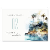 Waterverf Strand Palmboom Eiland Trouw Kaart (Achterkant)