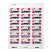 Waterverf strand, palmen, Hibiscus Etiket (Full Sheet)