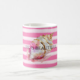 Waterverf Strand Roze Strepen Gouden Shell Koffiemok