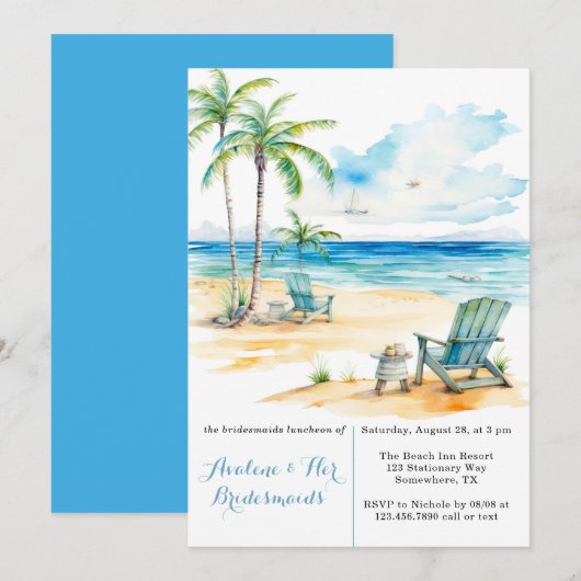 Waterverf Strand Scène Bruidsmeisjes Luncheon Kaart (Voorkant / Achterkant)