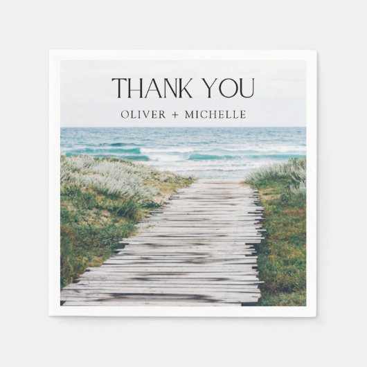 Waterverf strand scène bruiloft dank u servet (Voorkant)
