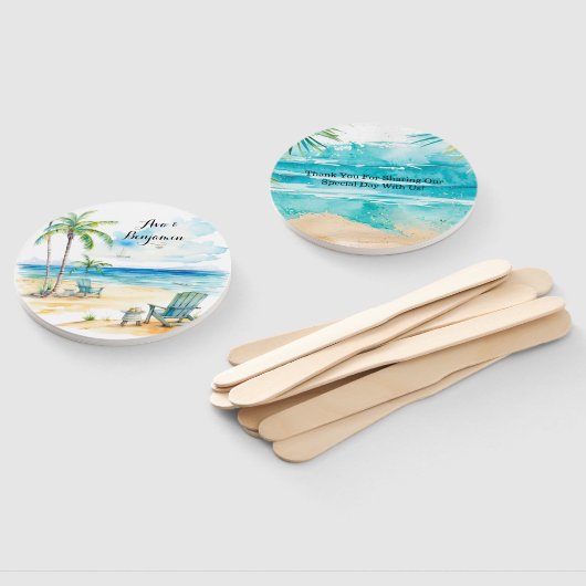 Waterverf strand scène bruiloft handwaaier (Niet-gemonteerd)