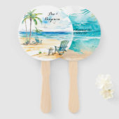 Waterverf strand scène bruiloft handwaaier (Voorkant en achterkant)