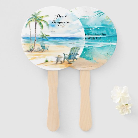 Waterverf strand scène bruiloft handwaaier (Voorkant en achterkant)