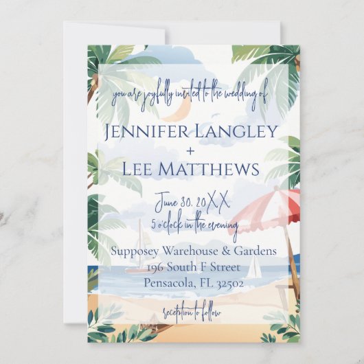 Waterverf strand scène bruiloft kaart (Voorkant)