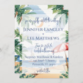 Waterverf strand scène bruiloft kaart (Voorkant / Achterkant)