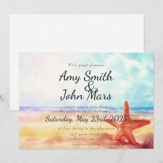 Waterverf strand scène met staarvis kaart (Voorkant / Achterkant)