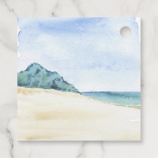 Waterverf-strand scèneviering van het leven bedankjes labels (Achterkant)