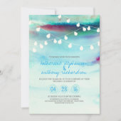 waterverf Strand String Lights huwelijksuitnodigin Kaart (Voorkant)