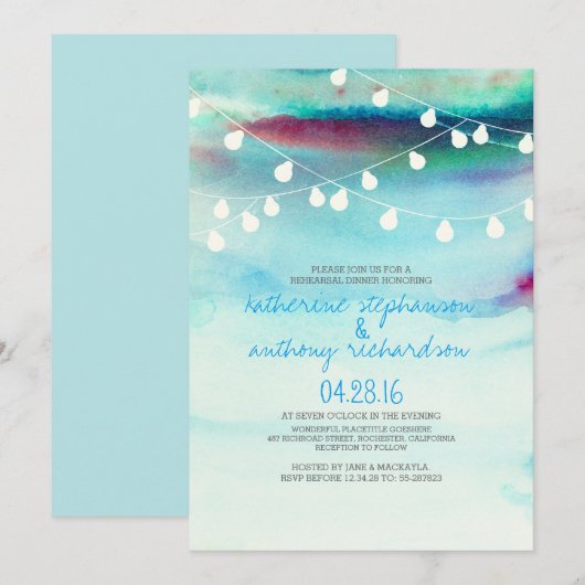 waterverf Strand String Lights repetitie diner Kaart (Voorkant / Achterkant)