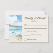 Waterverf strand thema bruiloft RSVP kaartje (Voorkant)