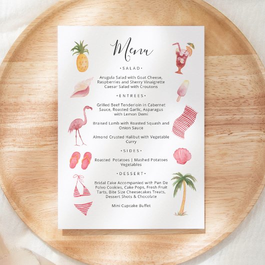 Waterverf strand thema menu kaart