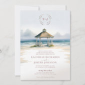 Waterverf strand tuinhuisje bruiloft uitnodiging (Voorkant)