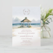 Waterverf strand tuinhuisje bruiloft uitnodiging (Staand voorkant)