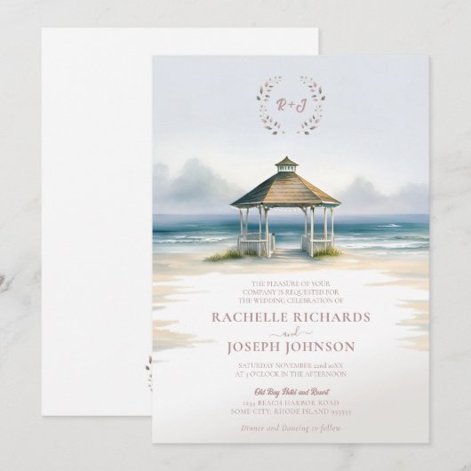 Waterverf strand tuinhuisje bruiloft uitnodiging (Voorkant / Achterkant)