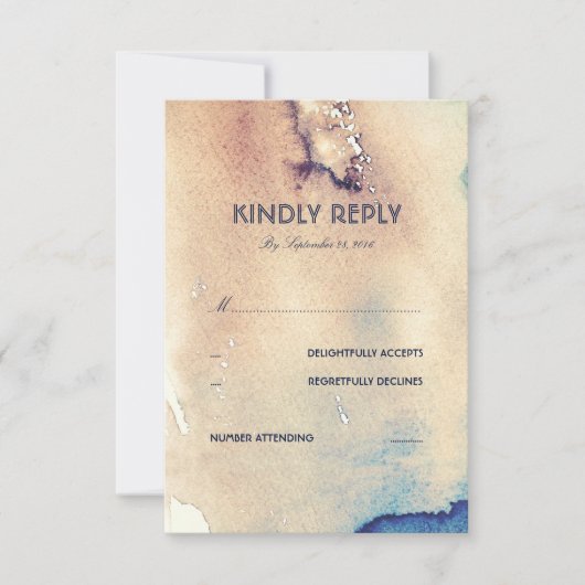 Waterverf  Strand Wedding RSVP Card Kaartje (Voorkant)