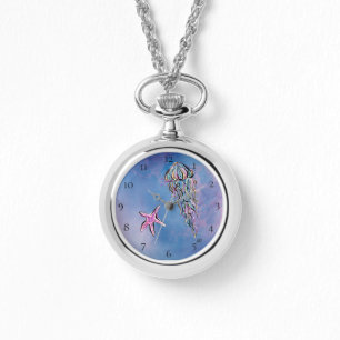 *~* Waterverf strand Zee Jelly Fish Star Girl Horloge