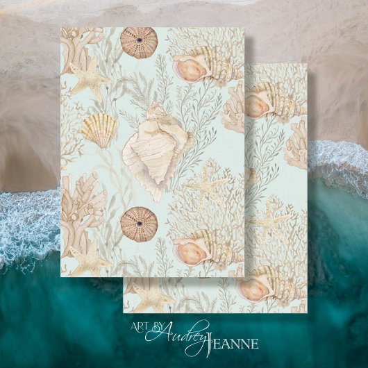 Waterverf Strand Zee Koraal Zeester Shell Aqua Tissuepapier
